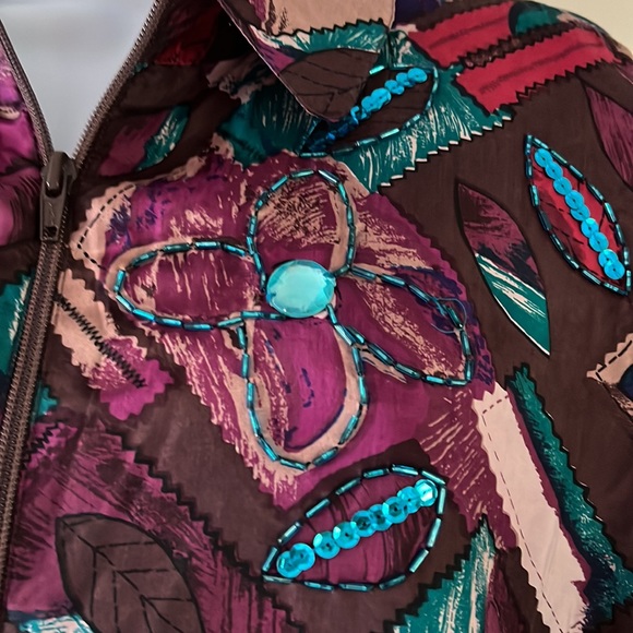 Vintage Oleg Cassini bedazzled silk Jacket 2X - Picture 3 of 13